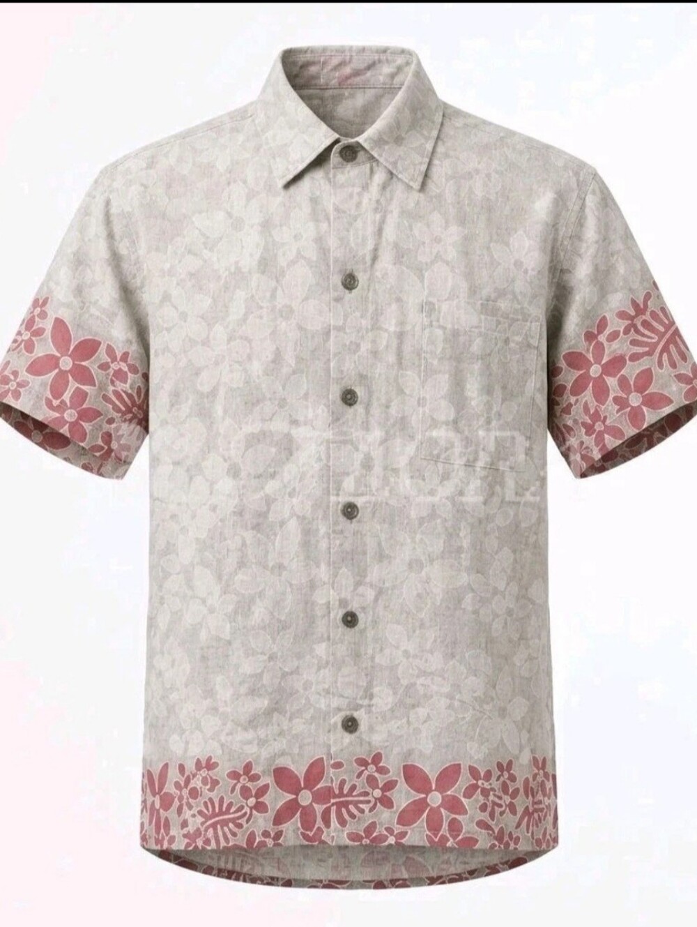 Xelos Hawaiian Shirt Mens Large Beige Red Floral Cotton Tropical Aloha USA Made